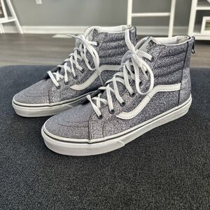 Vans Off The Wall Girls High Top Shoes Grey Silver Glitter Size 7